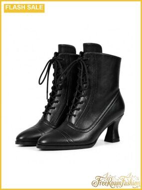 Victorian Boots Women Vintage Renaissance Witch Ankle Boots Chunky Block Heel